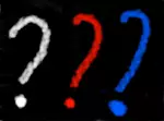 Ein weißes, ein rotes und ein blaues Fragezeichen